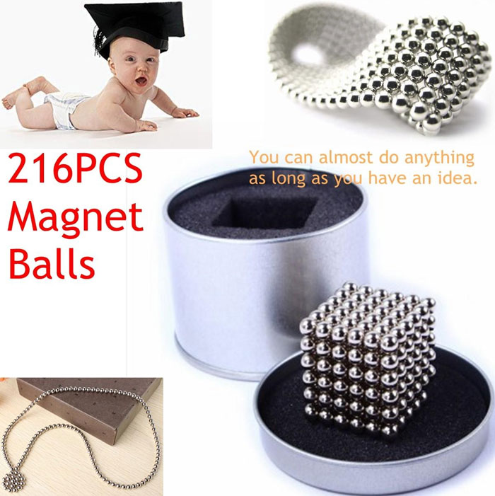 5Mm 216 Pcs Colorful Diy Neo Magnet Cube Fidged Toy Magic Beads Balls Puzzle Magnetic Toys - Silver
