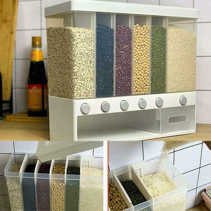 6 In1 Kitchen Wall Mounted Cereal Dispenser Dry Food Storage Container New
