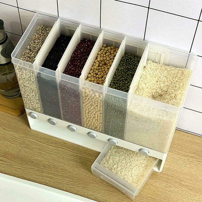 6 In1 Kitchen Wall Mounted Cereal Dispenser Dry Food Storage Container New
