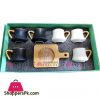 Angela Ceramic Tea Cup Coffee Cup Set with Wooden Saucer European Golden Hand Cup Saucer Set of 6 Pcs Black N White