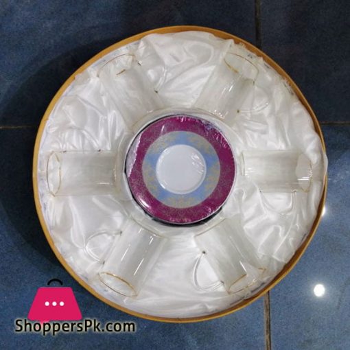 Angela Transparent Tea Cup Coffee Cup Set with Ceramic Saucer Set of 6 Pcs MG199