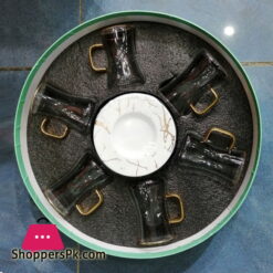 Angela Transparent Tea Cup Coffee Cup Set with White Saucer European Golden Hand Cup Saucer Set of 6 Pcs - DIP55