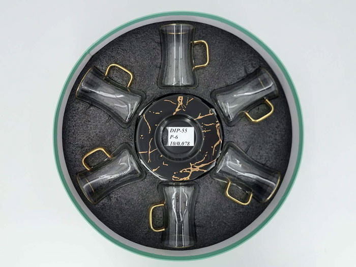 Angela Transparent Tea Cup Coffee Cup Set With White Saucer European Golden Hand Cup Saucer Set Of 6 Pcs - Dip55