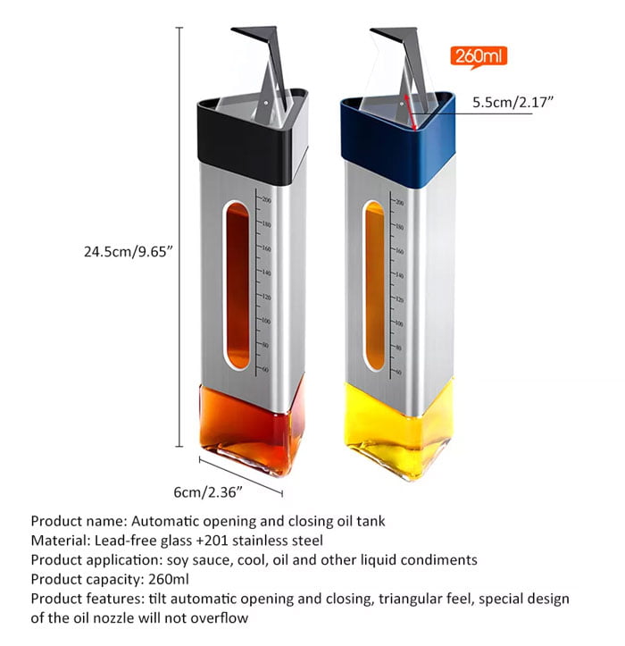 Automatic Opening Triangle Stainless Steel Oil Bottles