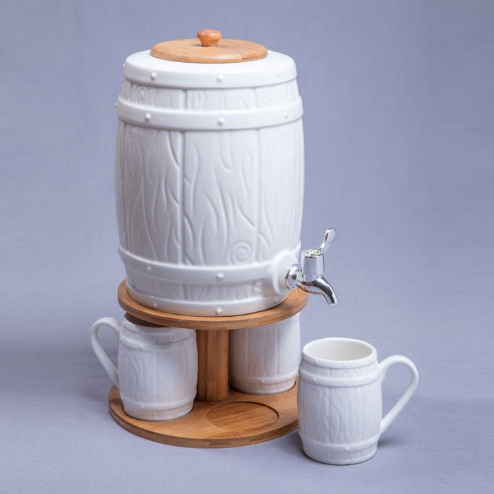 Dispenser With Mugs With Bamboo Stand