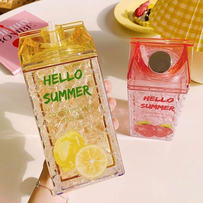 Hello Summer Straw Fashion Ice Fruit Water Bottle 430Ml