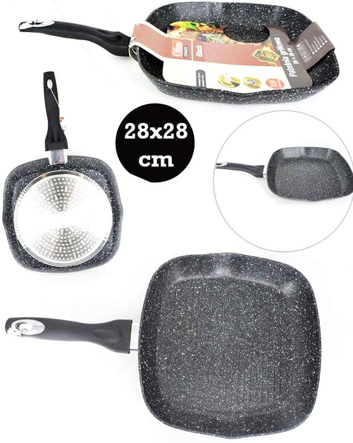 Olina Non Stick Granite Marble Coated Square Grill Pan 28Cm X 28Cm ,Induction Safe, Griddle, Steak, Grill Pan