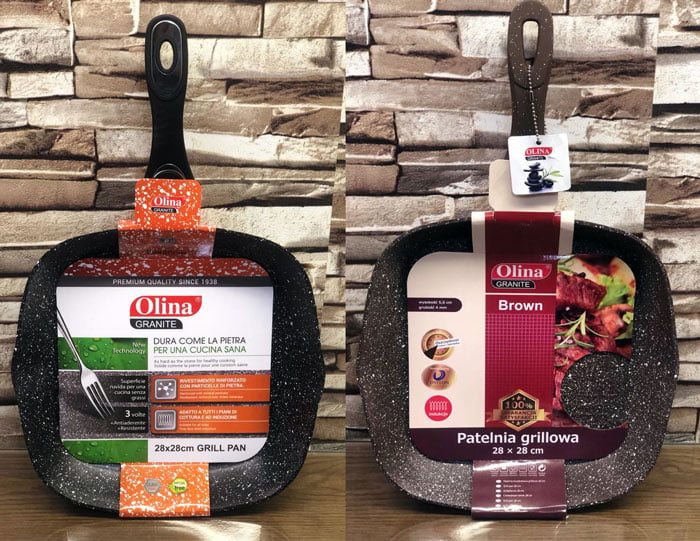 Olina Non Stick Granite Marble Coated Square Grill Pan 28Cm X 28Cm ,Induction Safe, Griddle, Steak, Grill Pan