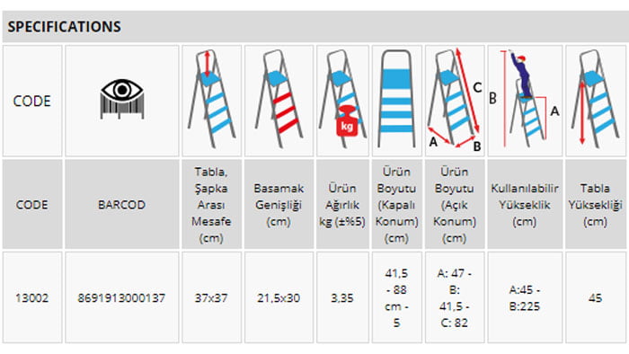 Perilla Class Ladder 13002 Turkey Made