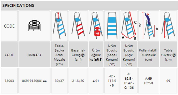 Perilla Class Ladder 13003 Turkey Made