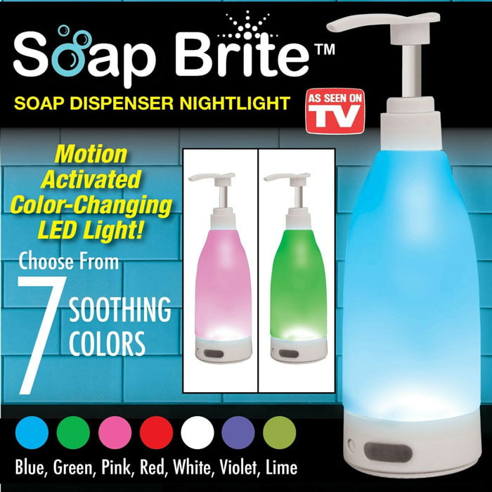 Soap Brite Led Lighted Soap, Sanitizer, Lotion Pump -12.8 Oz.- 7 Soothing Colors