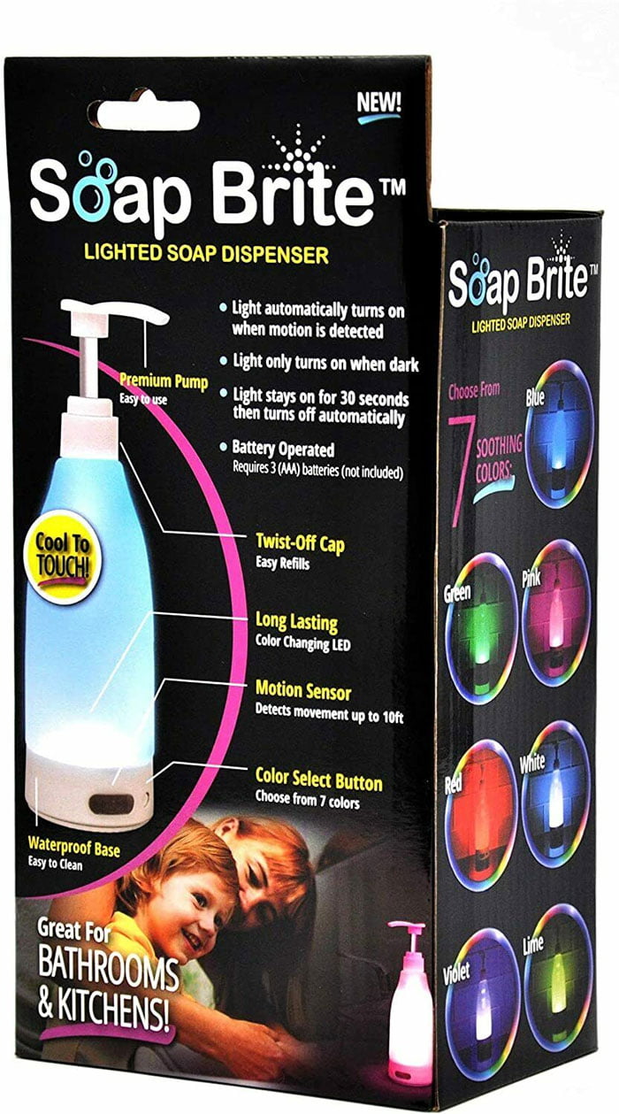 Soap Brite Led Lighted Soap, Sanitizer, Lotion Pump -12.8 Oz.- 7 Soothing Colors