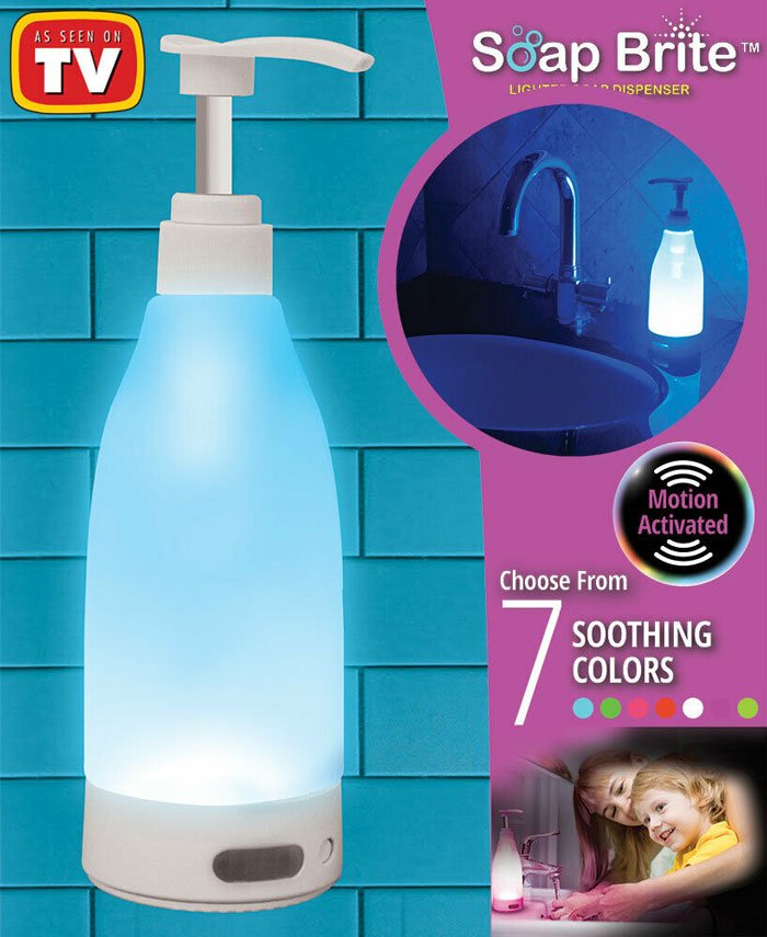 Soap Brite Led Lighted Soap, Sanitizer, Lotion Pump -12.8 Oz.- 7 Soothing Colors