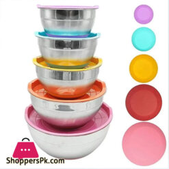 Stainless Steel Mixing Bowl Set With Lid Multi-Color 5 PCS