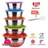 Stainless Steel Mixing Bowl Set With Lid Multi-Color 5 PCS ( Free Egg Beater )
