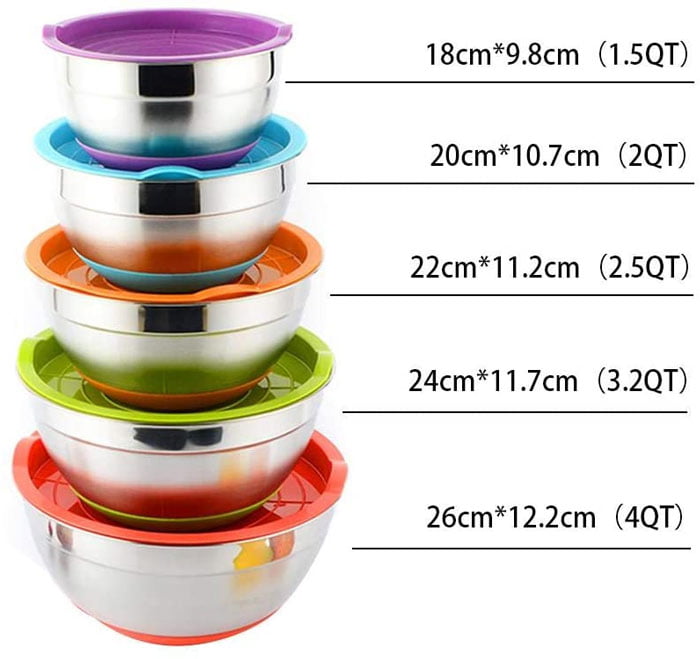 Stainless Steel Mixing Bowl Set With Lid Multi-Color 5 PCS
