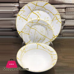 18 Piece Plate Set - White Gold Marble