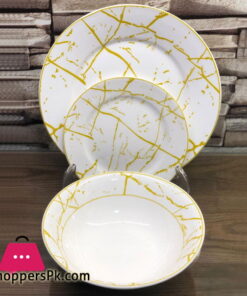 18 Piece Plate Set - White Gold Marble