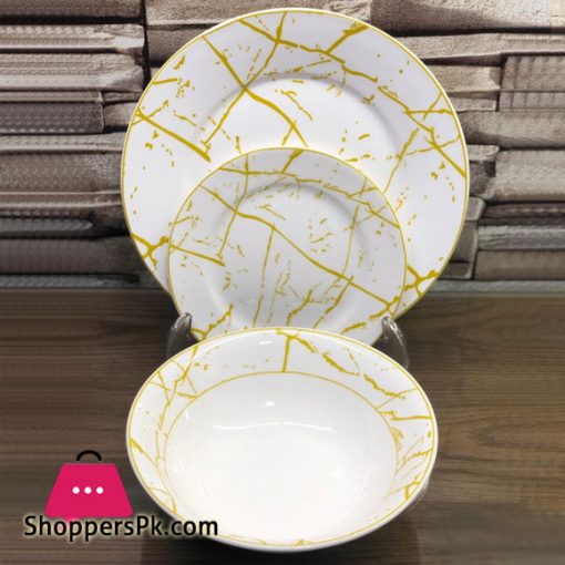 18 Piece Plate Set - White Gold Marble