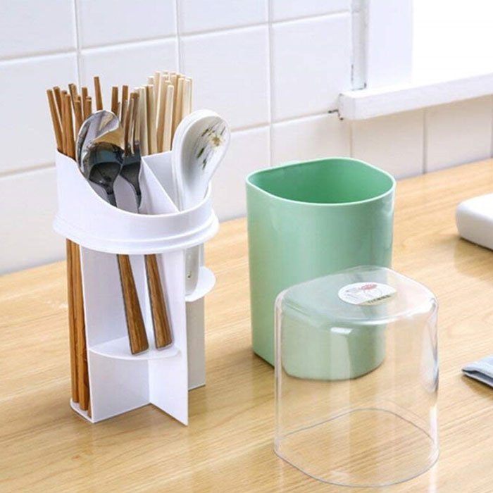 4 Compartment Plastic Cover Cutlery Holder 