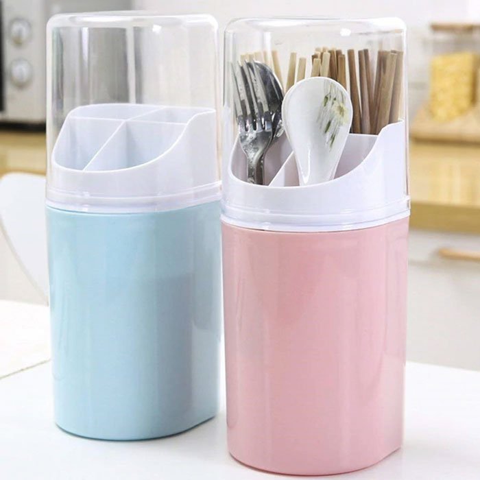 4 Compartment Plastic Cover Cutlery Holder 