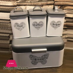 4 Pcs Tin Canister Set 3 Jar With Bread Box