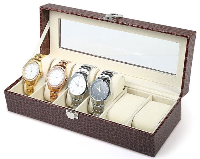 6 Gird Watch Storage Box Organizer Watch Case With Leather Finish High-Elastic Pillow 8 6 Gird Watch Storage Box Organizer Watch Case With Leather Finish High-Elastic Pillow