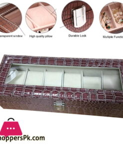 6 Gird Watch Storage Box Organizer Watch Case with Leather Finish High-Elastic Pillow