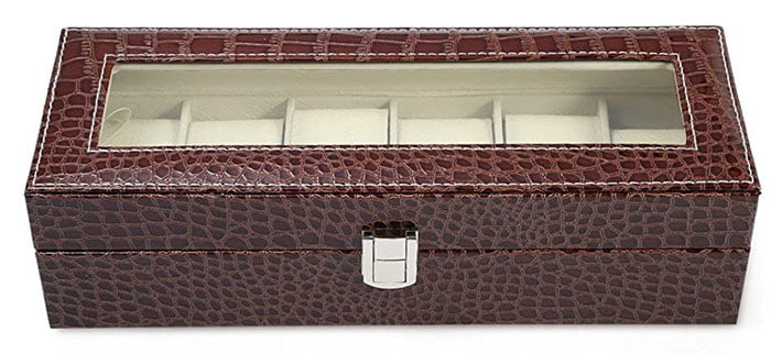 6 Gird Watch Storage Box Organizer Watch Case With Leather Finish High-Elastic Pillow 9 6 Gird Watch Storage Box Organizer Watch Case With Leather Finish High-Elastic Pillow