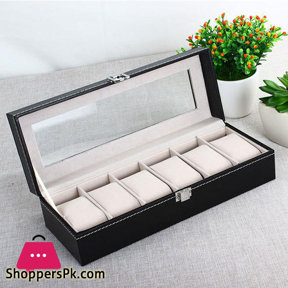 6 Gird Watch Storage Box Organizer Watch Case With Leather Finish High-Elastic Pillow 4 6 Gird Watch Storage Box Organizer Watch Case With Leather Finish High-Elastic Pillow - Image 2