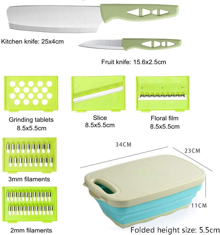 9-in-1 Kitchen Multifunctional Collapsible Space Saver Drain Fruit & Vegetable Slicer Kit