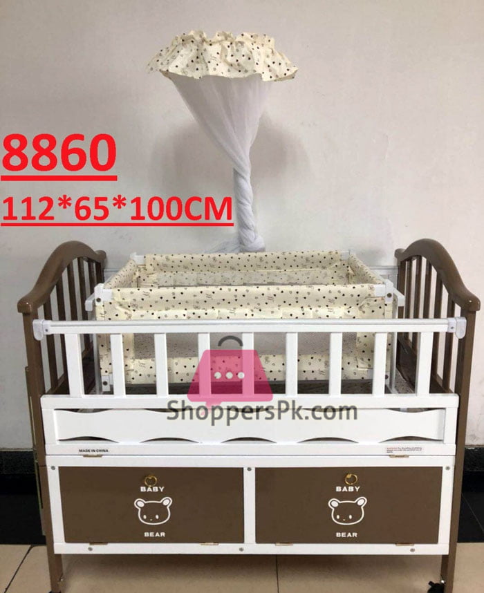 Beautiful Design Wooden Baby Cot With Mosquito Net Chocolate Brown 8860