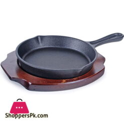 Cast Iron Skillet Pan With Wood Base Durable Fry Pan -10 Inch