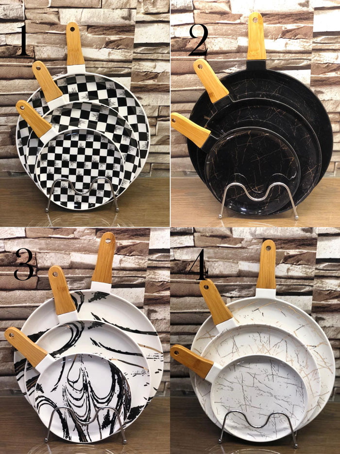 Creative Marble Ceramic Western Wood Handle Pizza, Dessert , Cake , Steak , Pasta Disc Plate 12-Inch