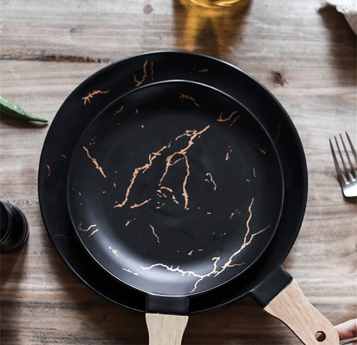 Creative Marble Ceramic Western Wood Handle Pizza, Dessert , Cake , Steak , Pasta Disc Plate 12-Inch