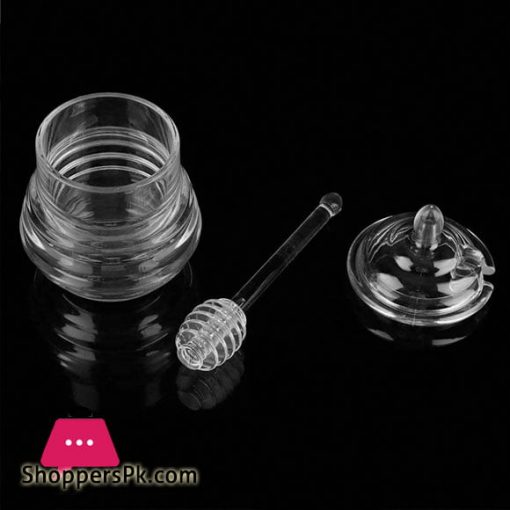 Crystal Plastic Honey Pot with Honey Dipper Spoon and Lid Beehive Storage Jar (245 ml)