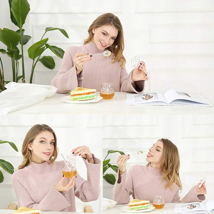 Crystal Plastic Honey Pot With Honey Dipper Spoon And Lid Beehive Storage Jar (245 Ml)