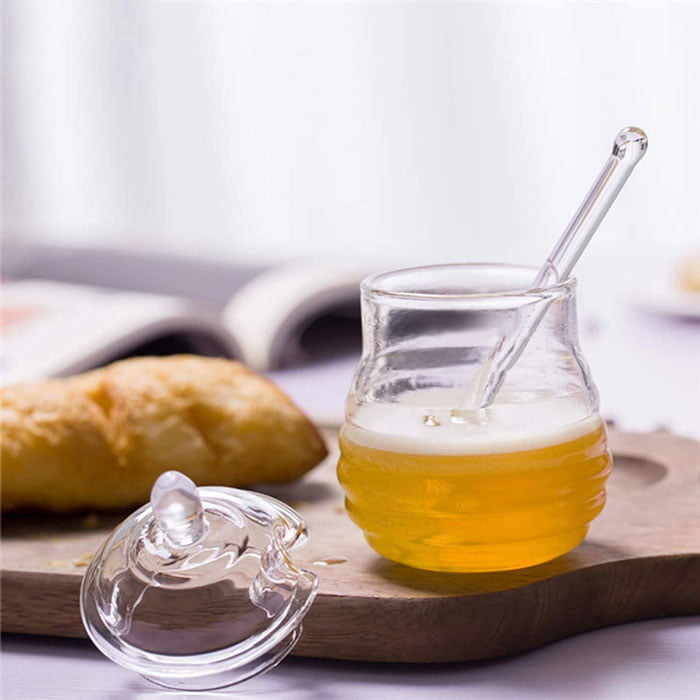 Crystal Plastic Honey Pot With Honey Dipper Spoon And Lid Beehive Storage Jar (245 Ml)