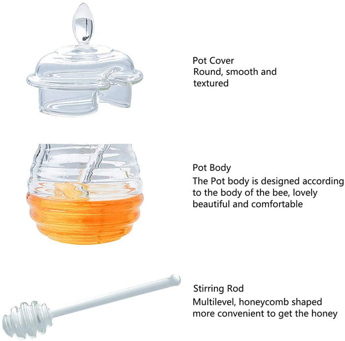 Crystal Plastic Honey Pot With Honey Dipper Spoon And Lid Beehive Storage Jar (245 Ml)