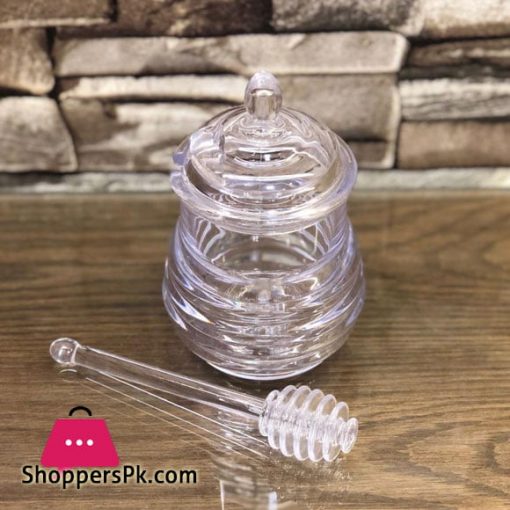 Crystal Plastic Honey Pot with Honey Dipper Spoon and Lid Beehive Storage Jar (245 ml)