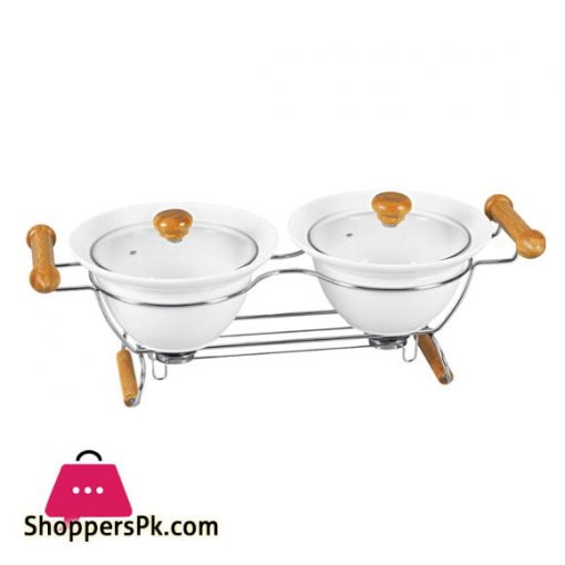 Imperial Glass Lid Serving Bowl Donga with Stainless Steel Stand 2 Pcs - Large
