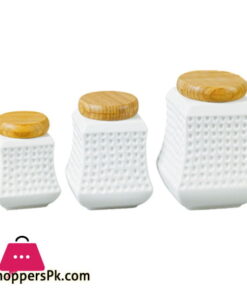 Imperial Jar Set Ceramic Wood Lid 3 Pcs