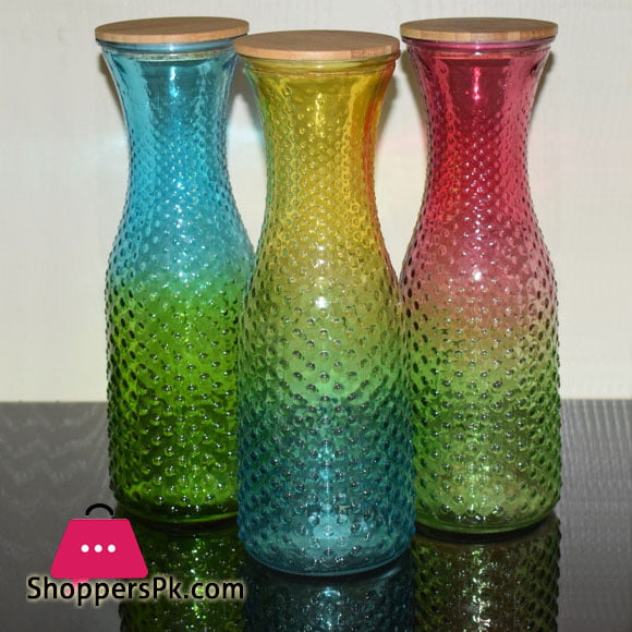 Pitcher Water Juice Bottle Glass Bamboo Lid 1-Pcs