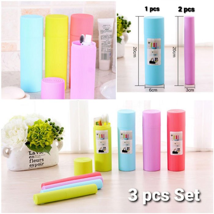 Striped Plastic Toothbrush Box 3 Pcs