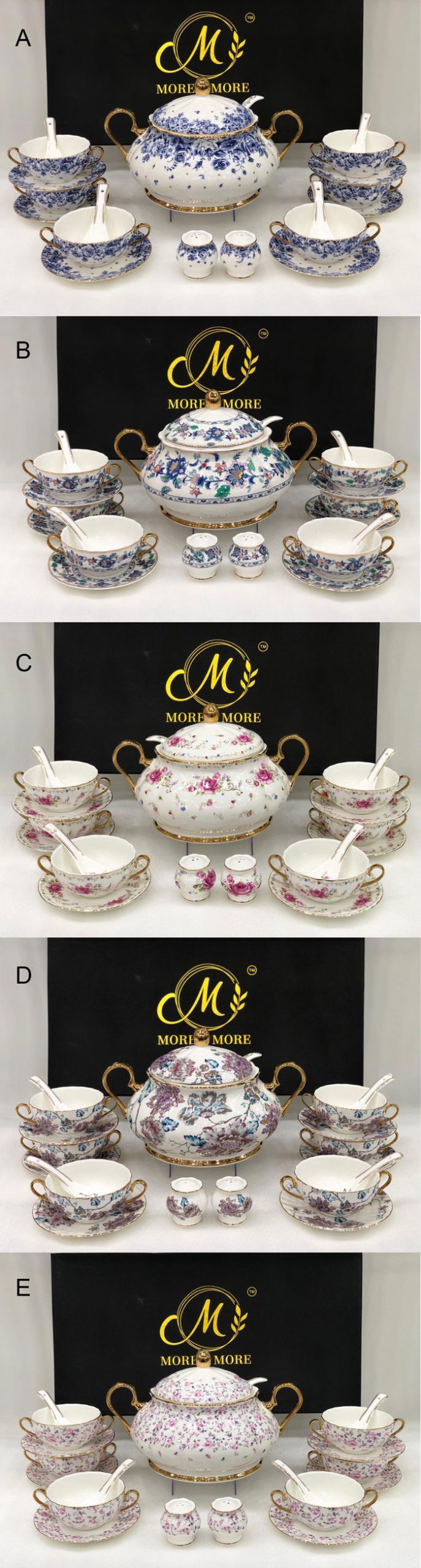 Vintage 23 Pieces Soup Set Full Gold Design Bone China 668-1