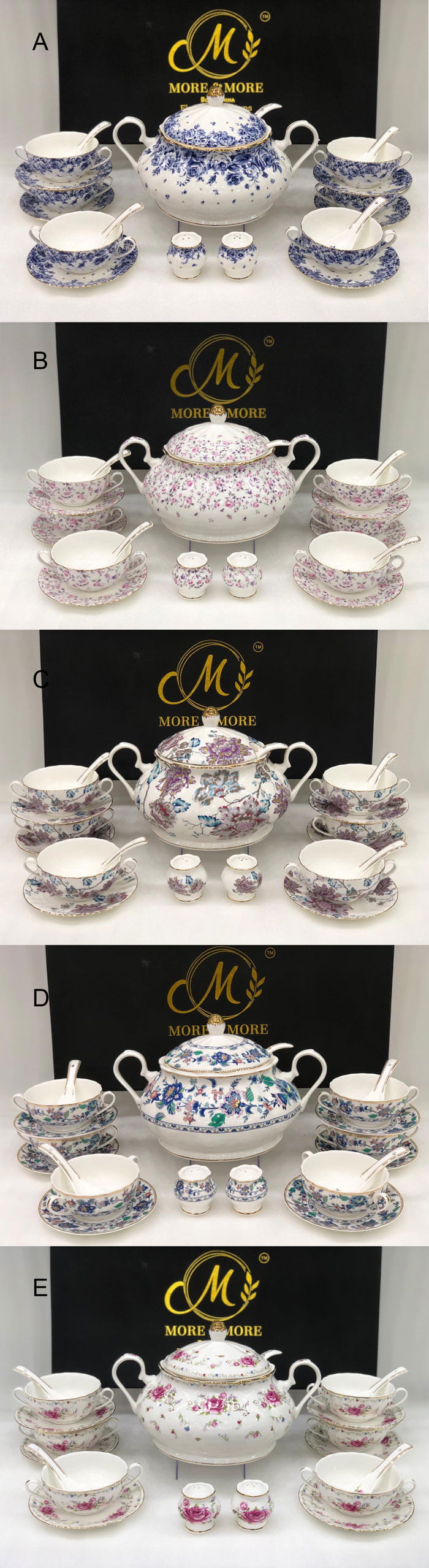 Vintage 23 Pieces Soup Set Half Gold Design Bone China 668-2