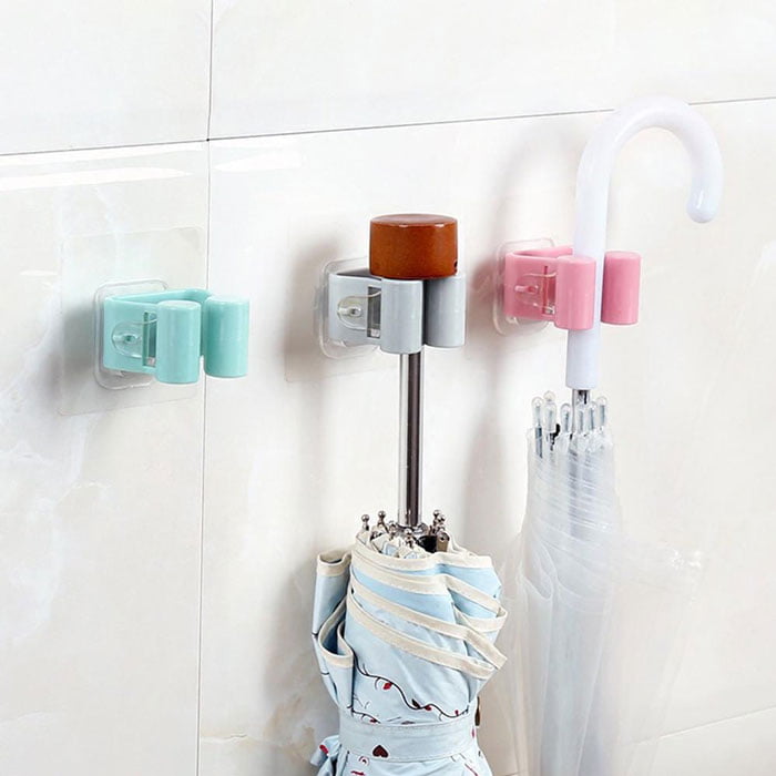Wall Mounted Mop Organizer Holder - Brush Broom Hanger - Storage Rack Kitchen Clip - Multi ( Pack Of 6 )