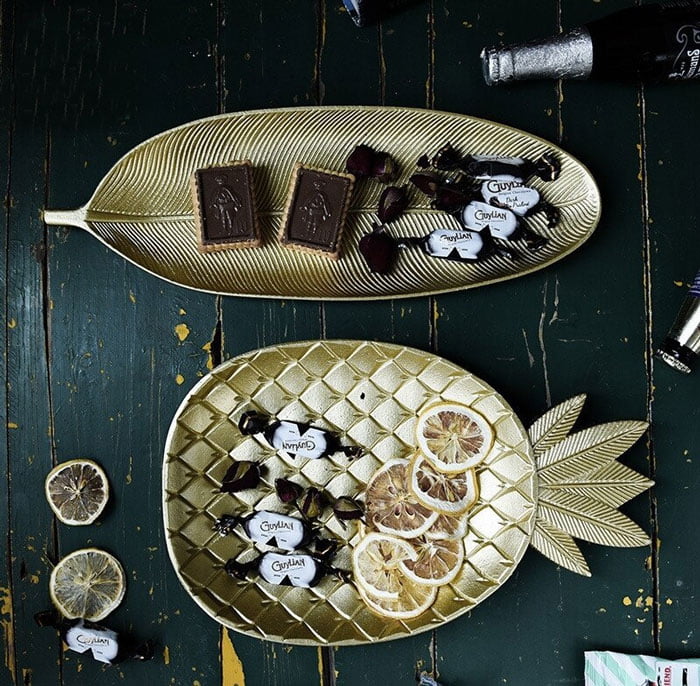 Wooden Gold Leaf Shape Snack Fruit Tray Bowl Home Decor 20 Inch