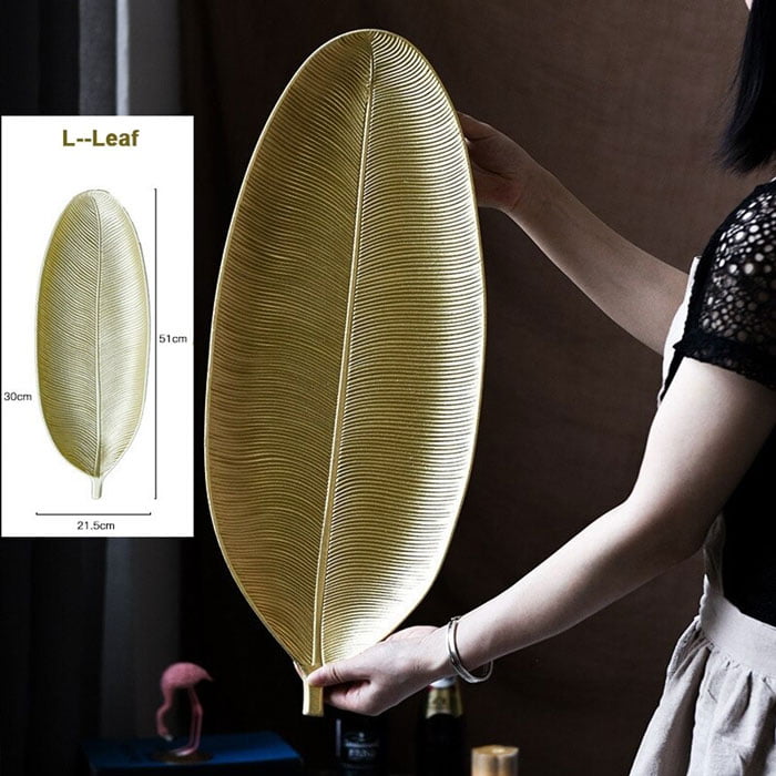 Wooden Gold Leaf Shape Snack Fruit Tray Bowl Home Decor 20 Inch