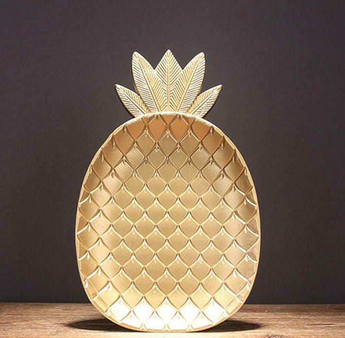 Wooden Gold Pineapple Shape Snack Fruit Tray Bowl Home Decor 14 Inch